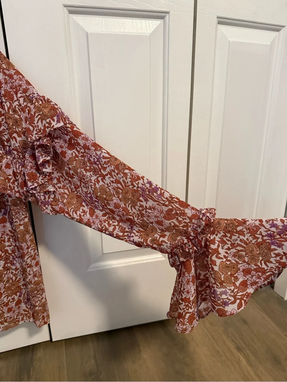 J. Crew Rust Floral Ruffle-Front Blouse